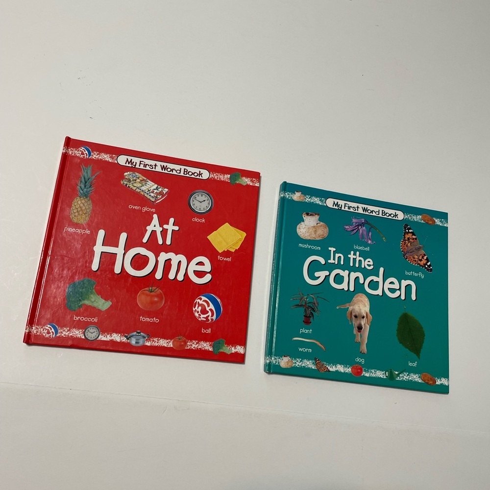 Lot of 2 Vintage MY FIRST WORD BOOK, AT HOME/ In The Garden